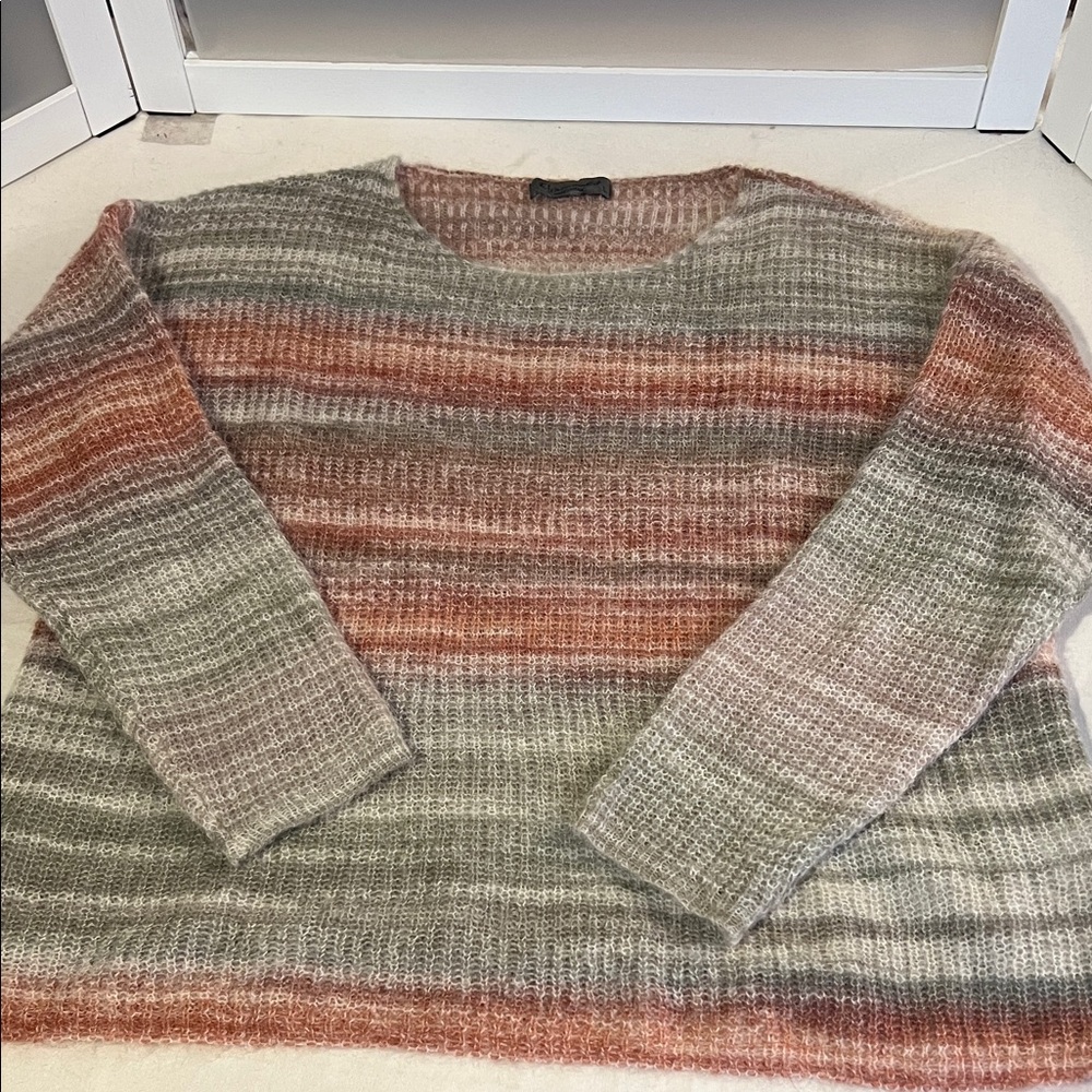 Elsamanda grey multi striped sweater Italy from a wool alpaca mohair blend L - Picture 1 of 7